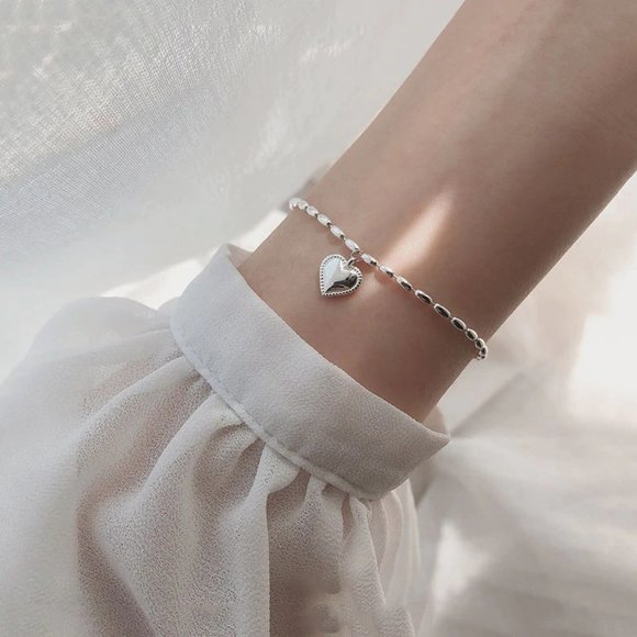 *NEW 925 Sterling Silver Simple Heart Bracelet
